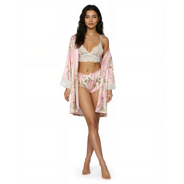 Les Secrets de Léa – Pyjama satin dentelle kimono – Laly