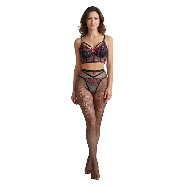 Ensemble lingerie corset dentelle noir et rouge – Minnie
