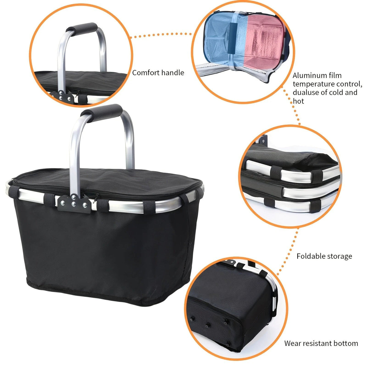 Panier Isotherme Pliant Avec Couvercle Zip Aluminium Oxford – vue 7 | Les Secrets de Léa