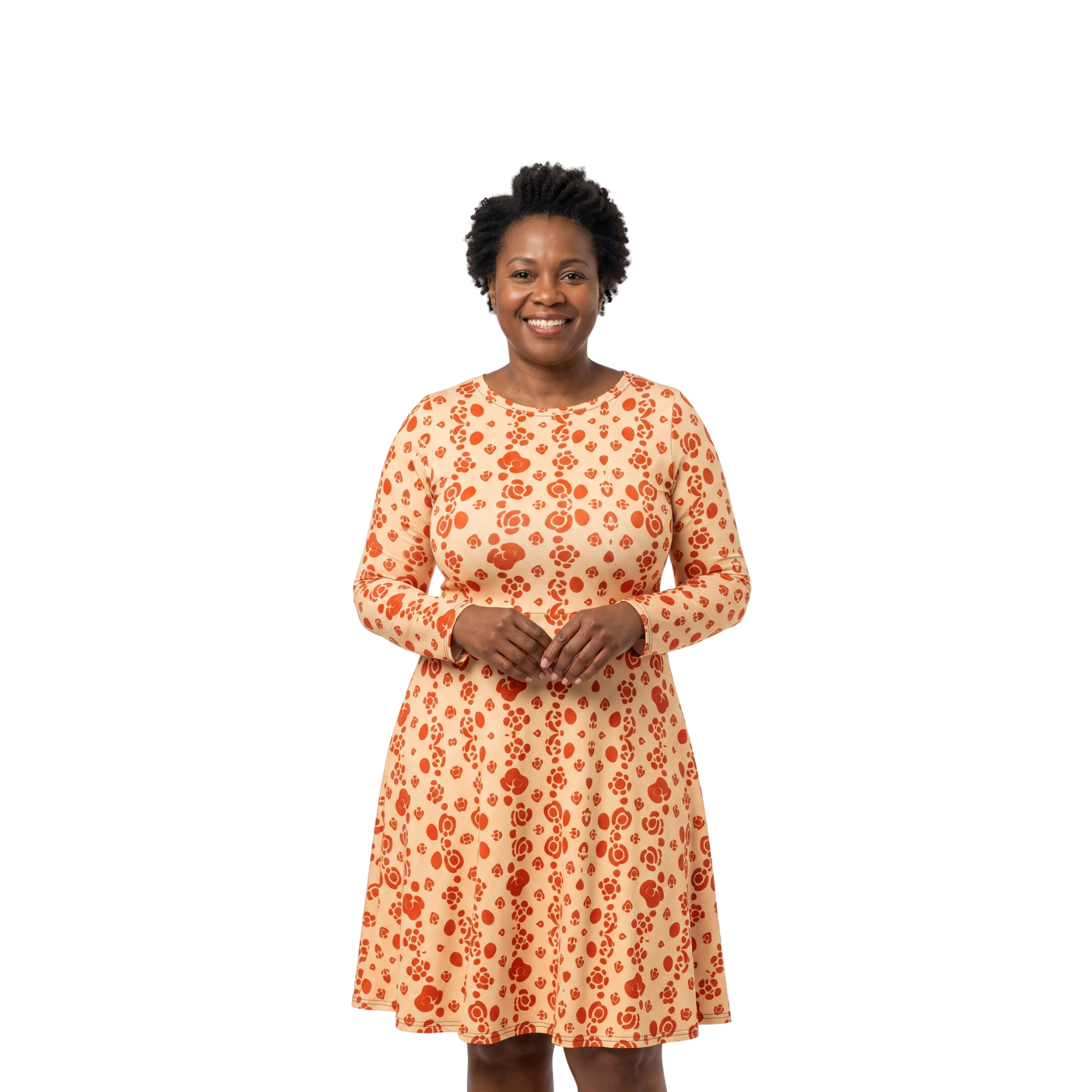 Langes Kleid mit langen Ärmeln, tailliert, mit Taschen – Nérine