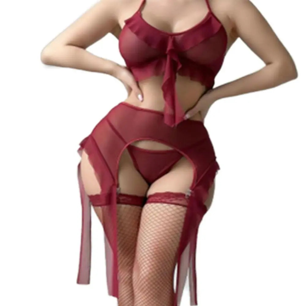 Les Secrets de Léa – Ensemble lingerie en tulle bordeaux trois pièces – Margaux - LSDLBoutique