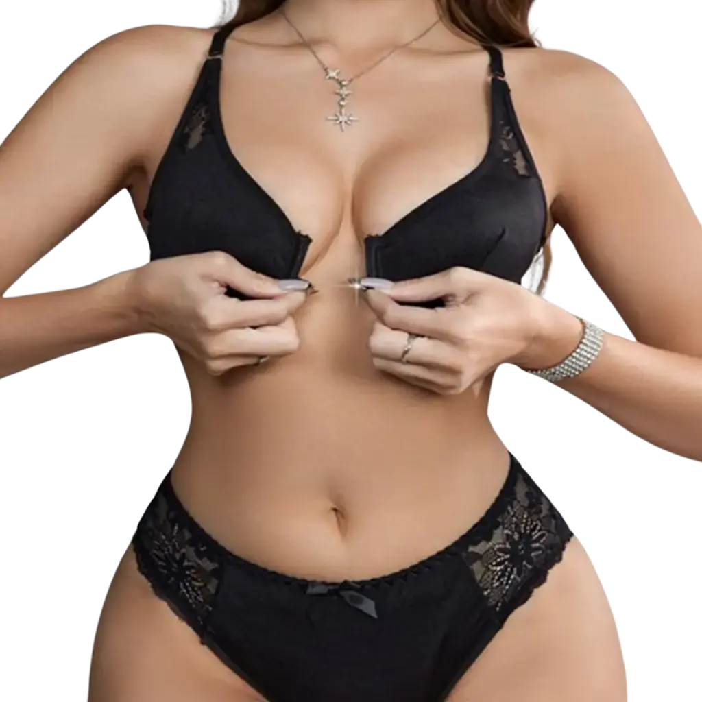 Les Secrets de Léa – Ensemble lingerie noir en dentelle à ouverture frontale – Émilie - LSDLBoutique
