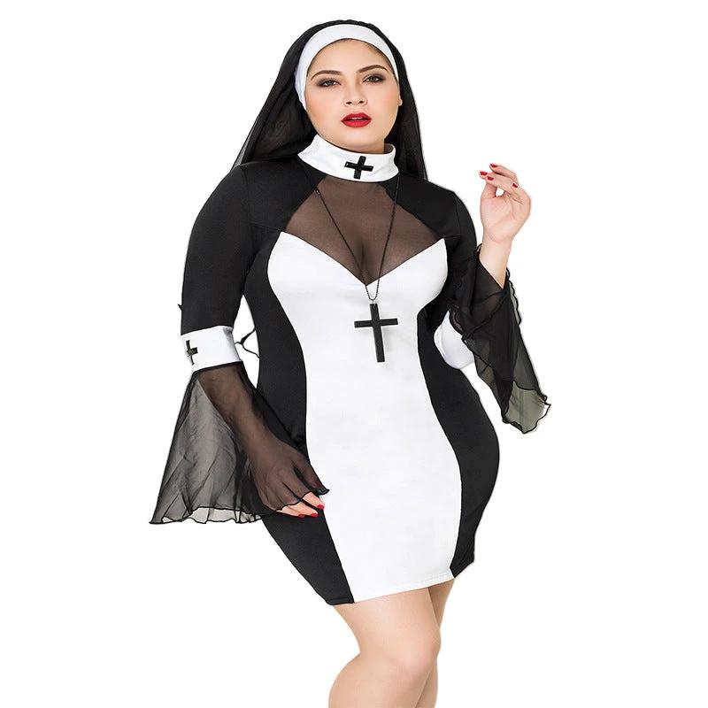 Déguisement Religieuse Grande Taille En Dentelle Et Mesh - LSDLBoutique