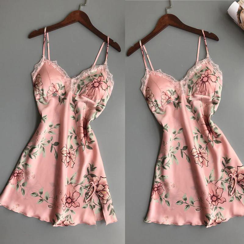 Les Secrets de Léa – Nuisette satin rose florale dentelle – Hortense - LSDLBoutique