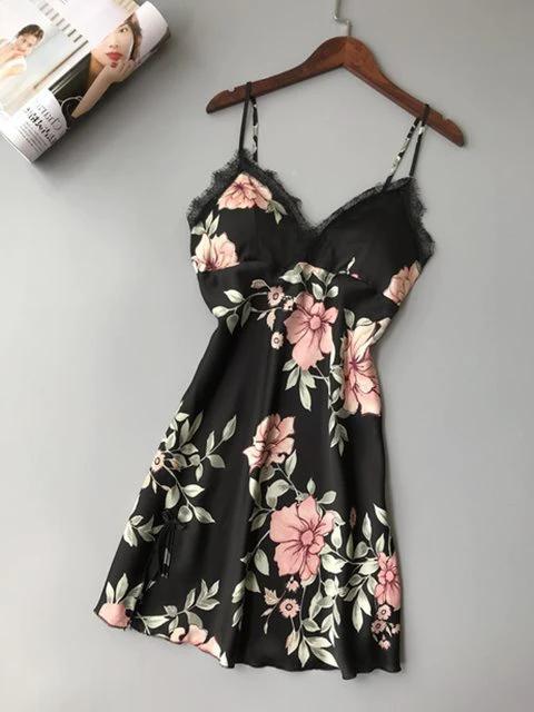 Les Secrets de Léa – Nuisette satin rose florale dentelle – Hortense - LSDLBoutique