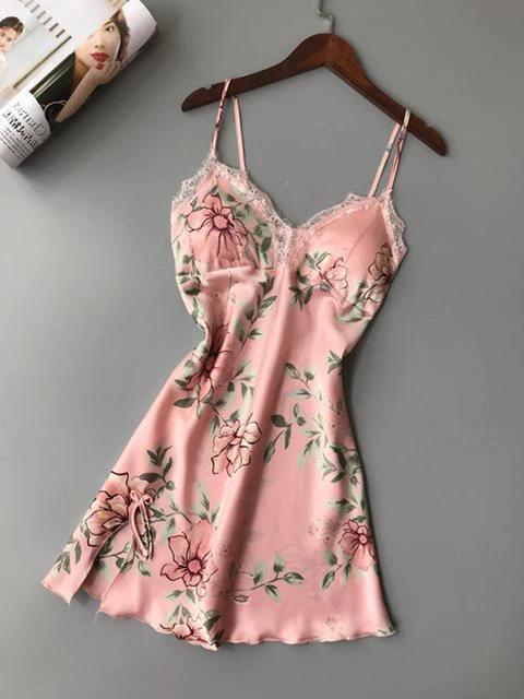 Les Secrets de Léa – Nuisette satin rose florale dentelle – Hortense - LSDLBoutique