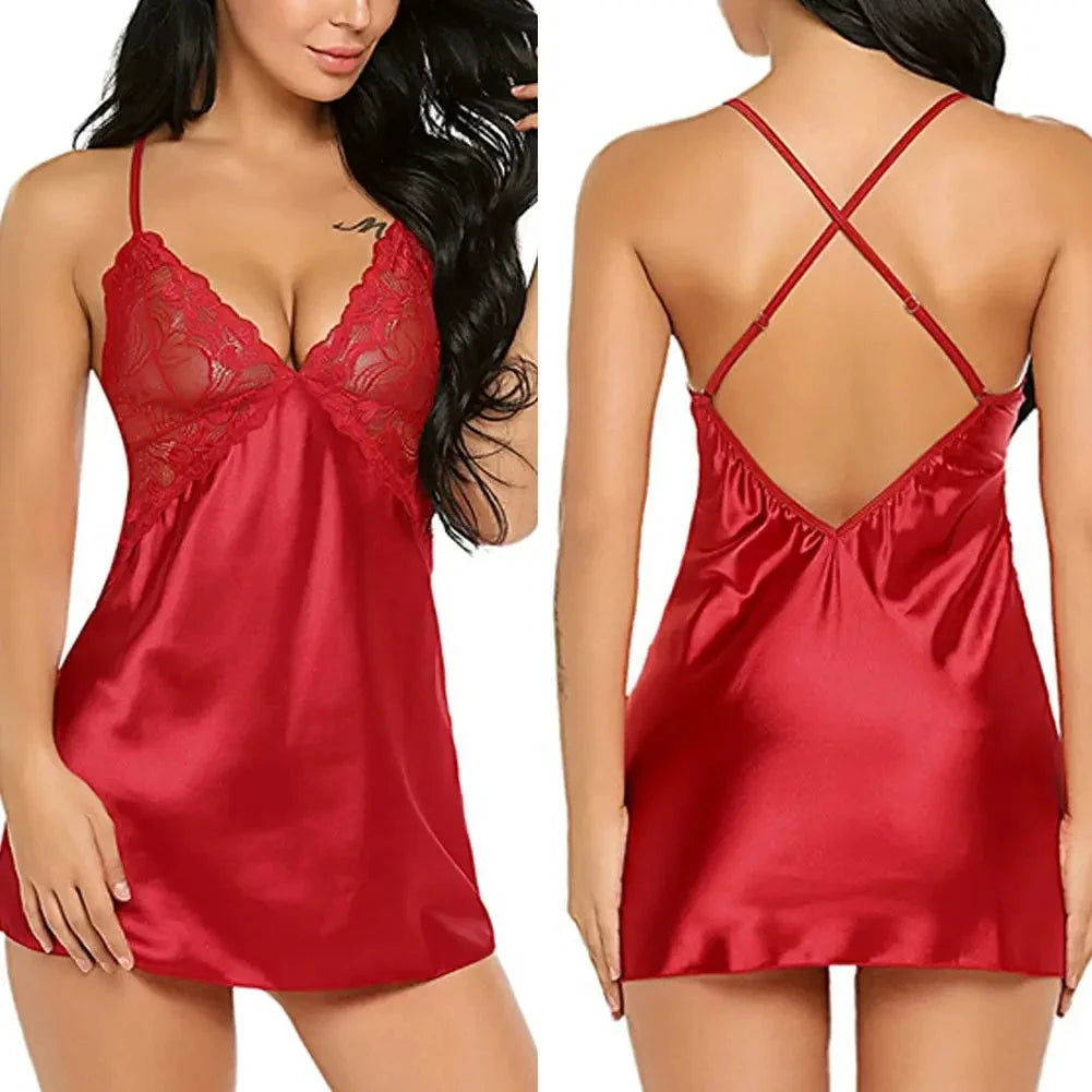 Les Secrets de Léa – Nuisette satin et dentelle sans manches – Esma - LSDLBoutique