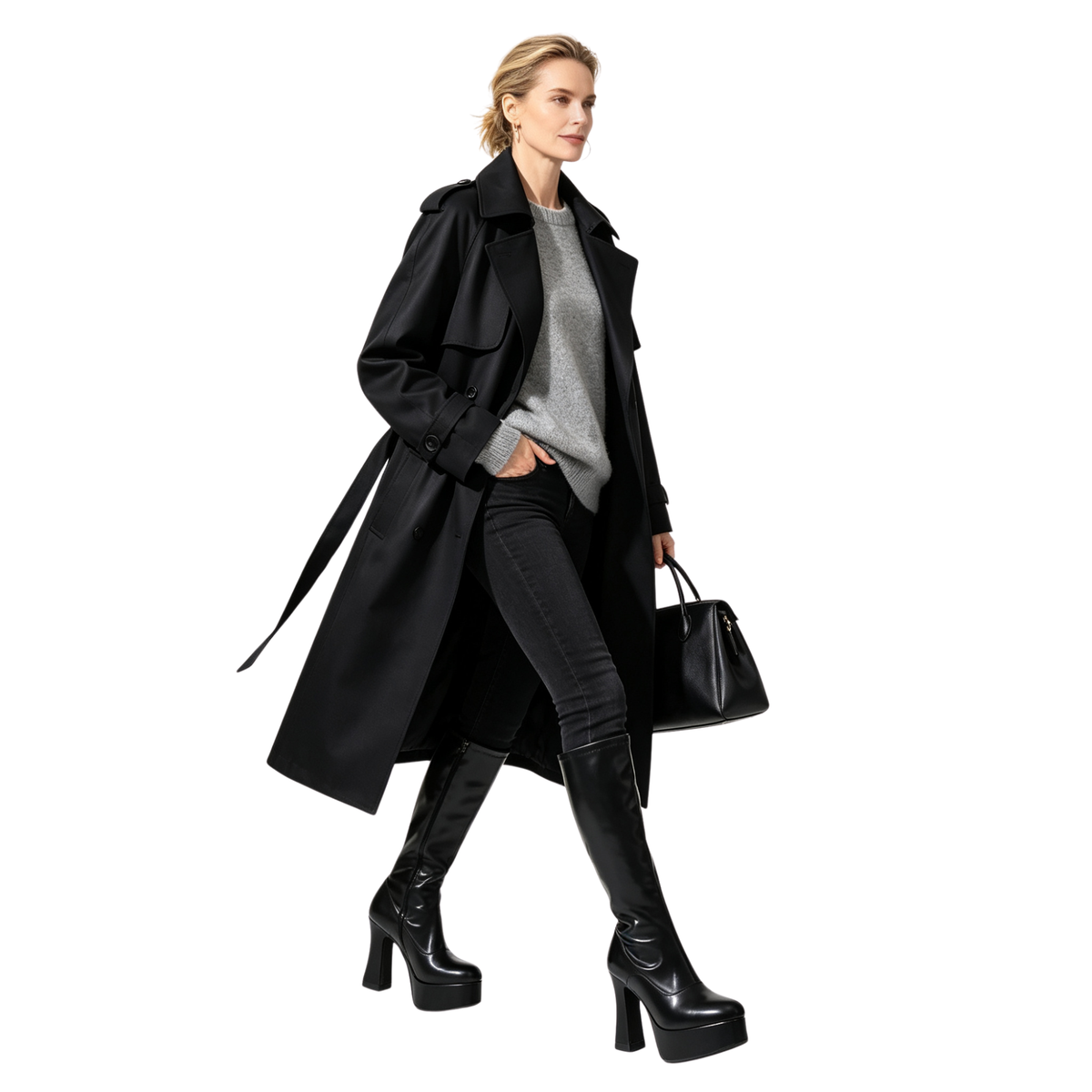 Bottes femme genou haut – Talon carré épais et plateforme – vue 2 | Les Secrets de Léa