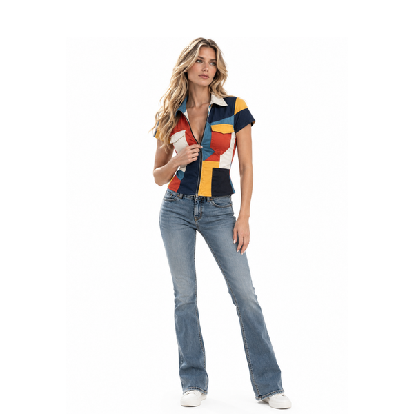 Zip-Up Short Sleeve Color Block Shirt – S to XXXL
