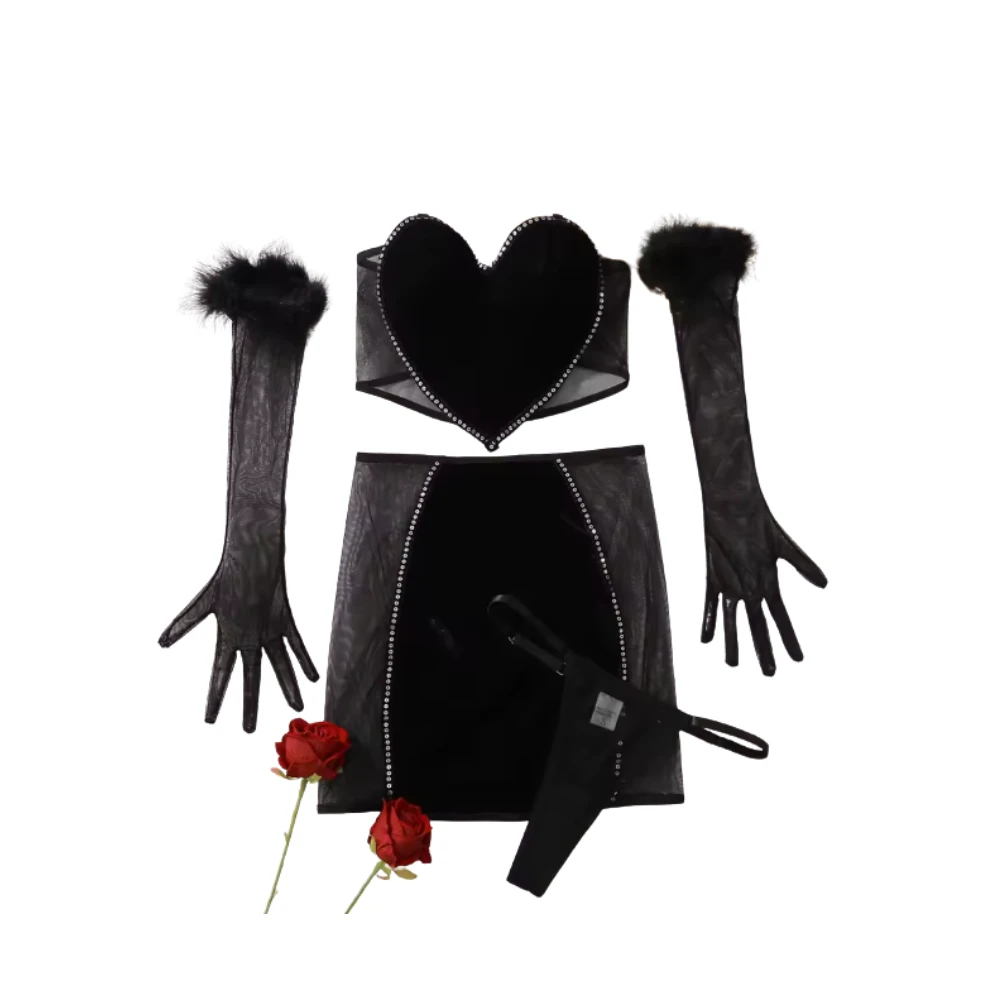Les Secrets de Léa – Ensemble en velours rouge avec jupe courte et gants – Clara - LSDLBoutique