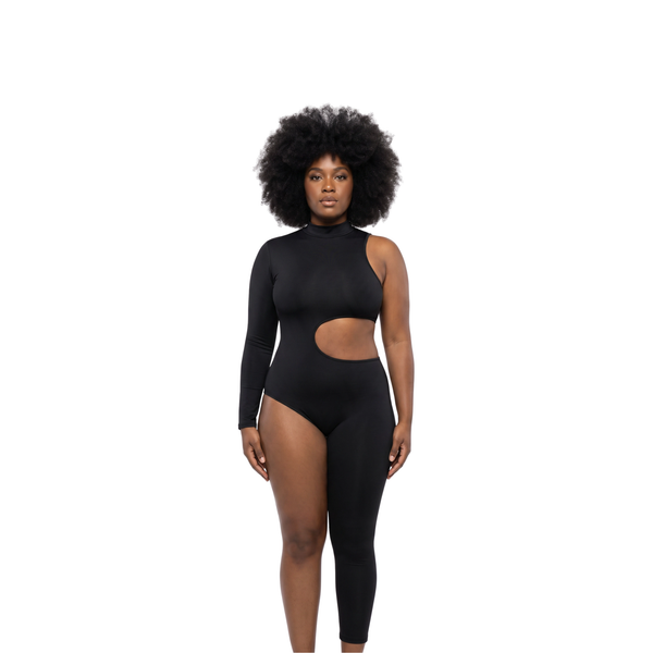 Gothic Schwarz Halloween Cyberpunk Bodysuit Feiertagsparty Nachtclub Cosplay Kostüm Stretch Strampler Damen Einarm Jumpsuit