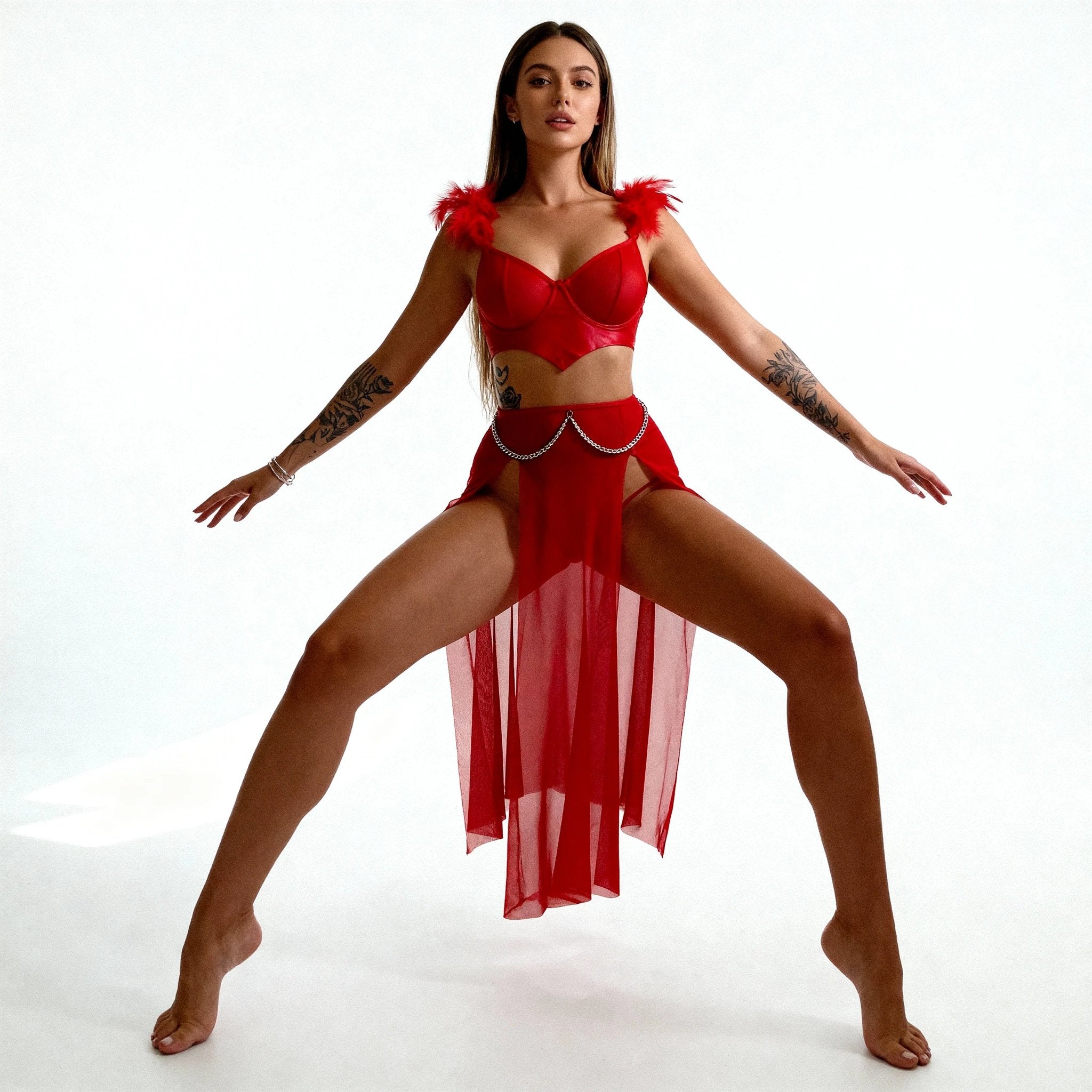 Les Secrets de Léa – Ensemble corset et jupe en satin rouge – Daisy - LSDLBoutique