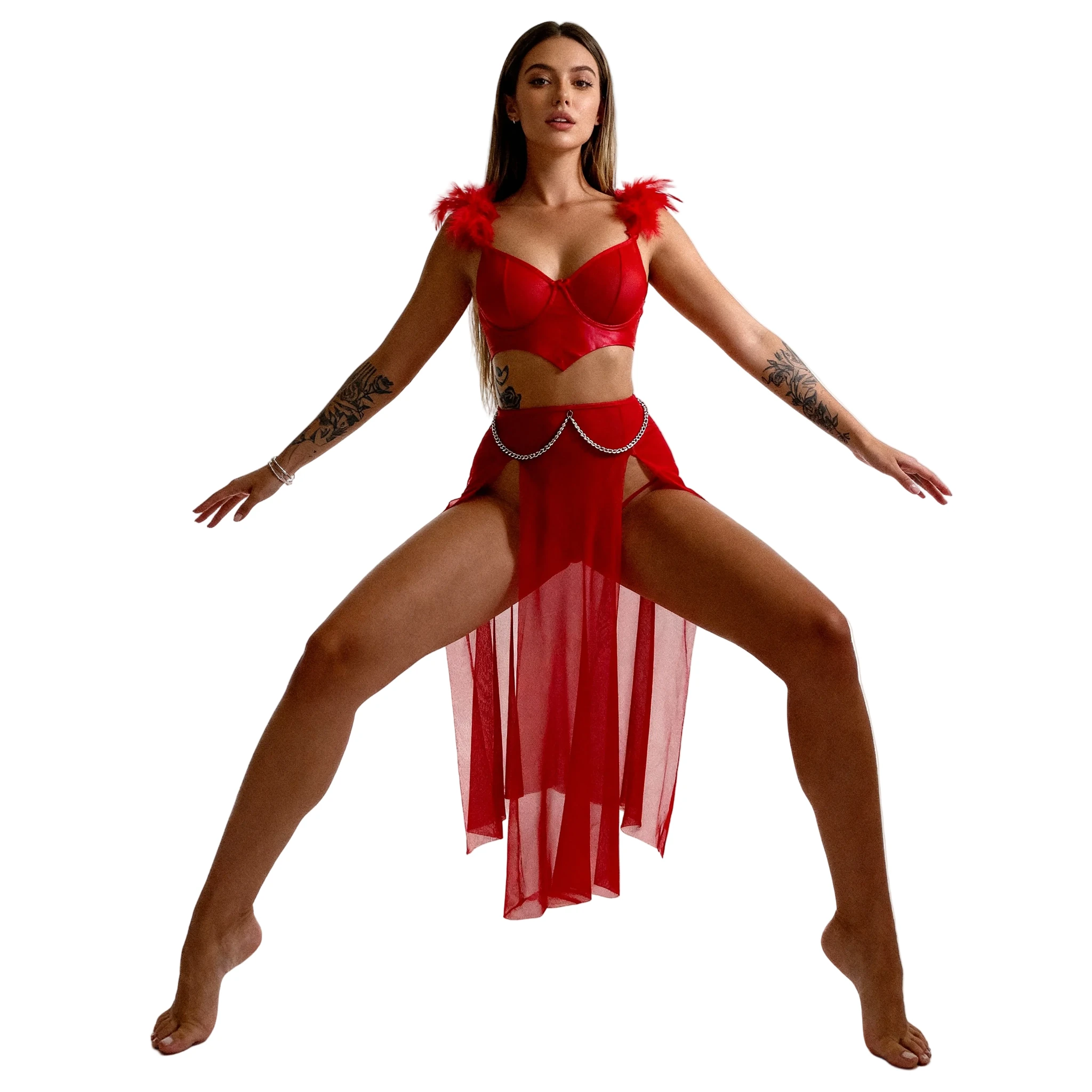 Les Secrets de Léa – Ensemble corset et jupe en satin rouge – Daisy - LSDLBoutique