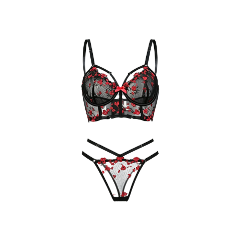 Ensemble lingerie brodé de fleurs avec harnais – Aphrodite – vue 2 | Les Secrets de Léa