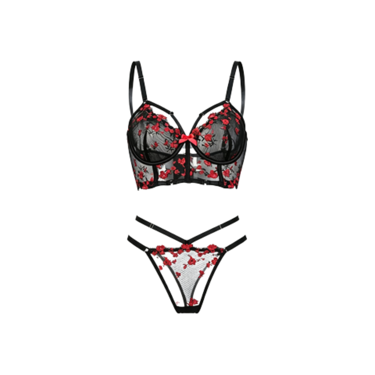 Ensemble lingerie brodé de fleurs avec harnais – Aphrodite – vue 2 | Les Secrets de Léa