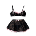 Dessous-Set aus schwarzer und rosa Spitze, 3-teilig – Anouchka