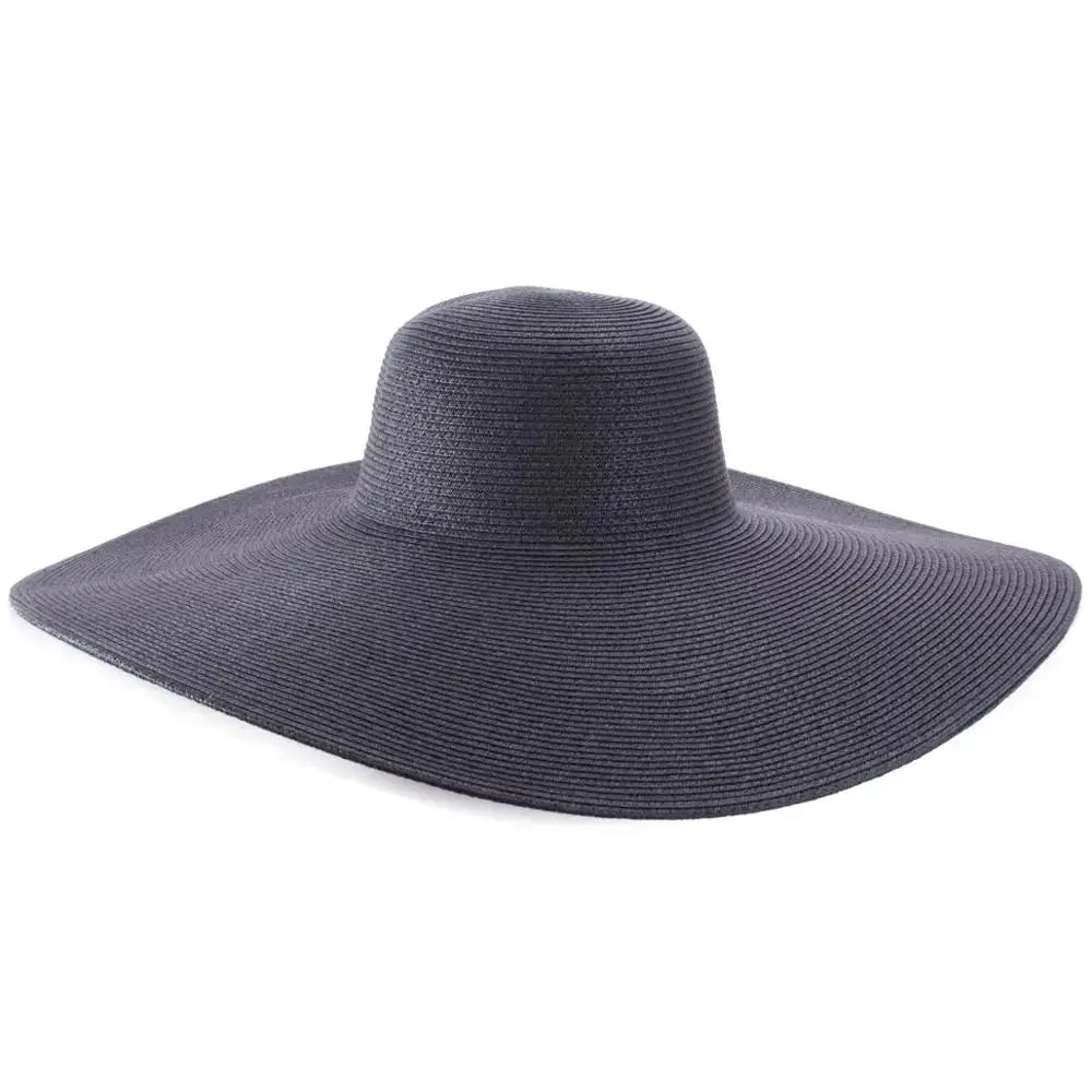 Chapeau de soleil en paille pliable à large bord, couleur bleu marine, modèle Lawliet A330