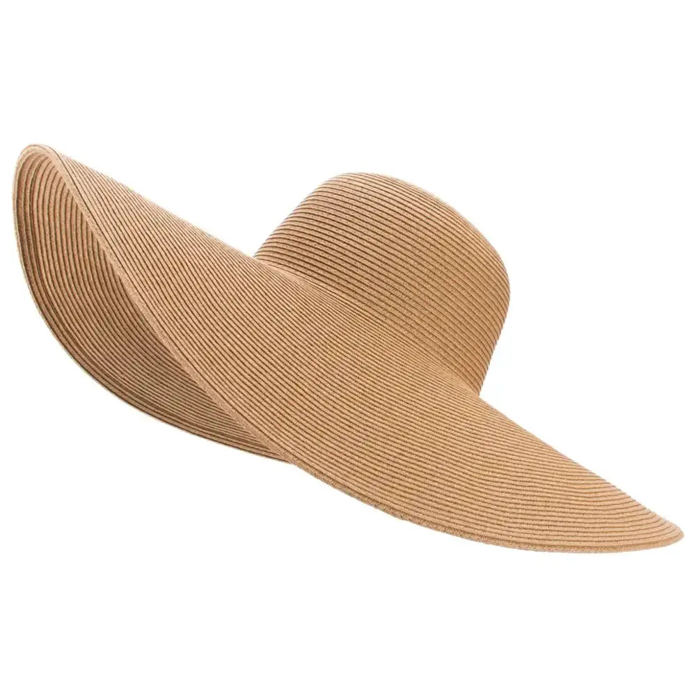 Chapeau de soleil en paille pliable à large bord beige, accessoire mode
