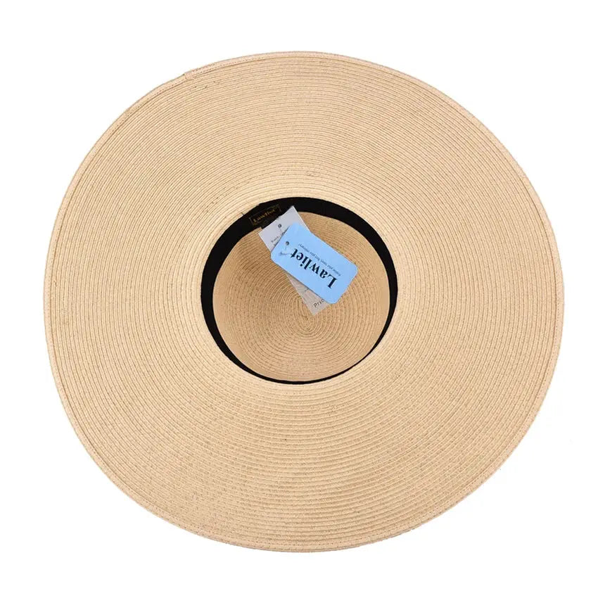 Chapeau de soleil Lawliet A330 en paille naturelle beige, large bord, bande noire intérieure.