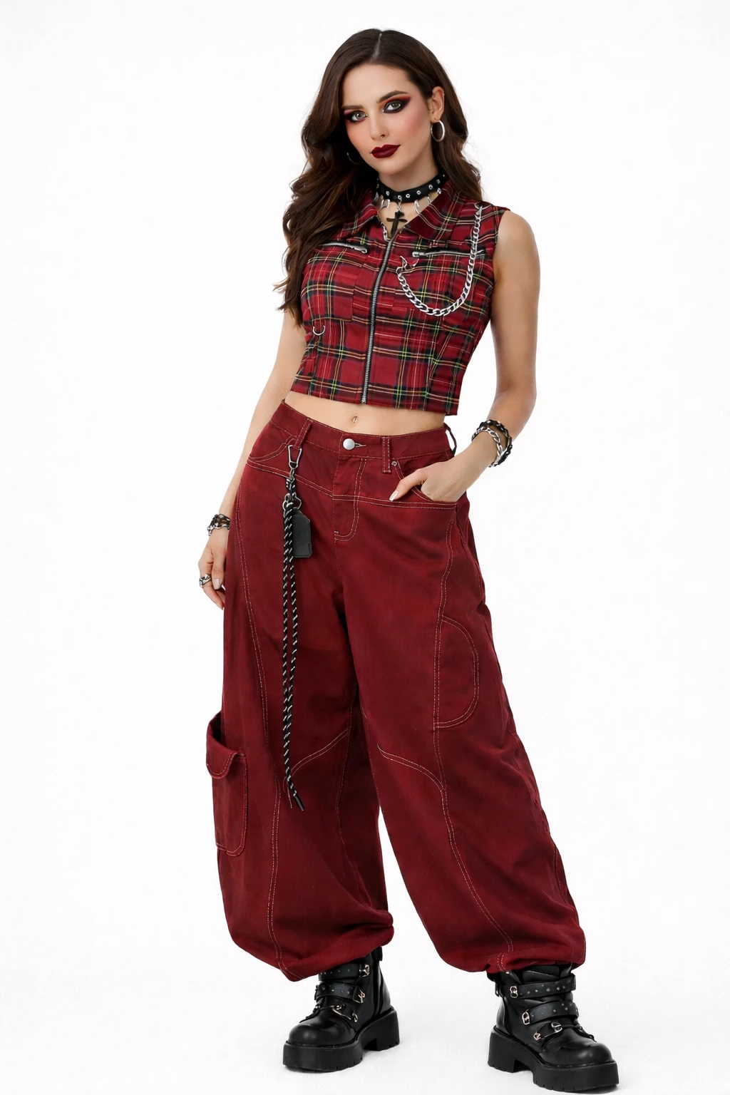 Jean Harajuku Baggy Y2K Rouge Taille Haute Unisexe - LSDLBoutique