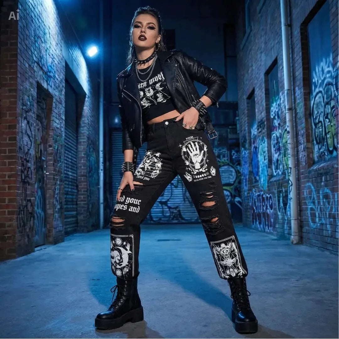 Jeans droits imprimés et déchirés – 2025 New Style - LSDLBoutique