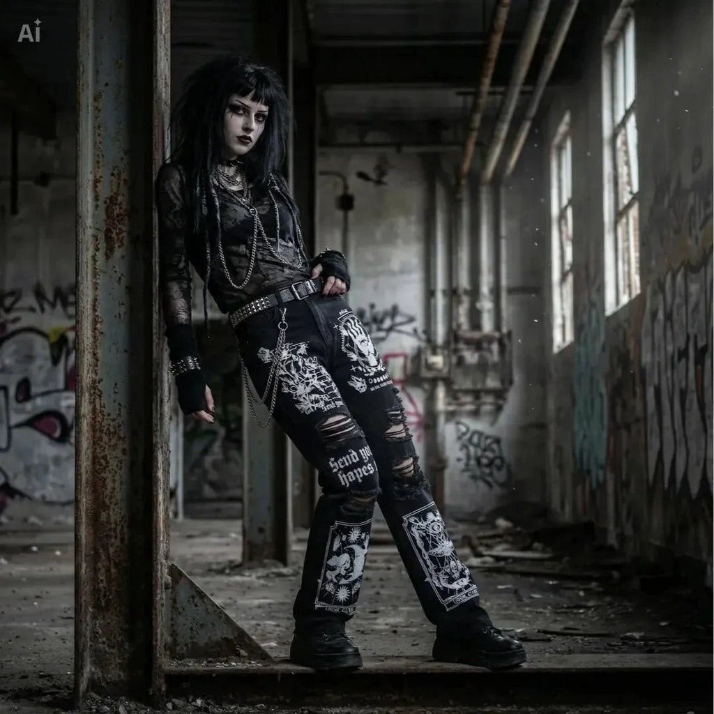 Jeans droits imprimés et déchirés – 2025 New Style - LSDLBoutique