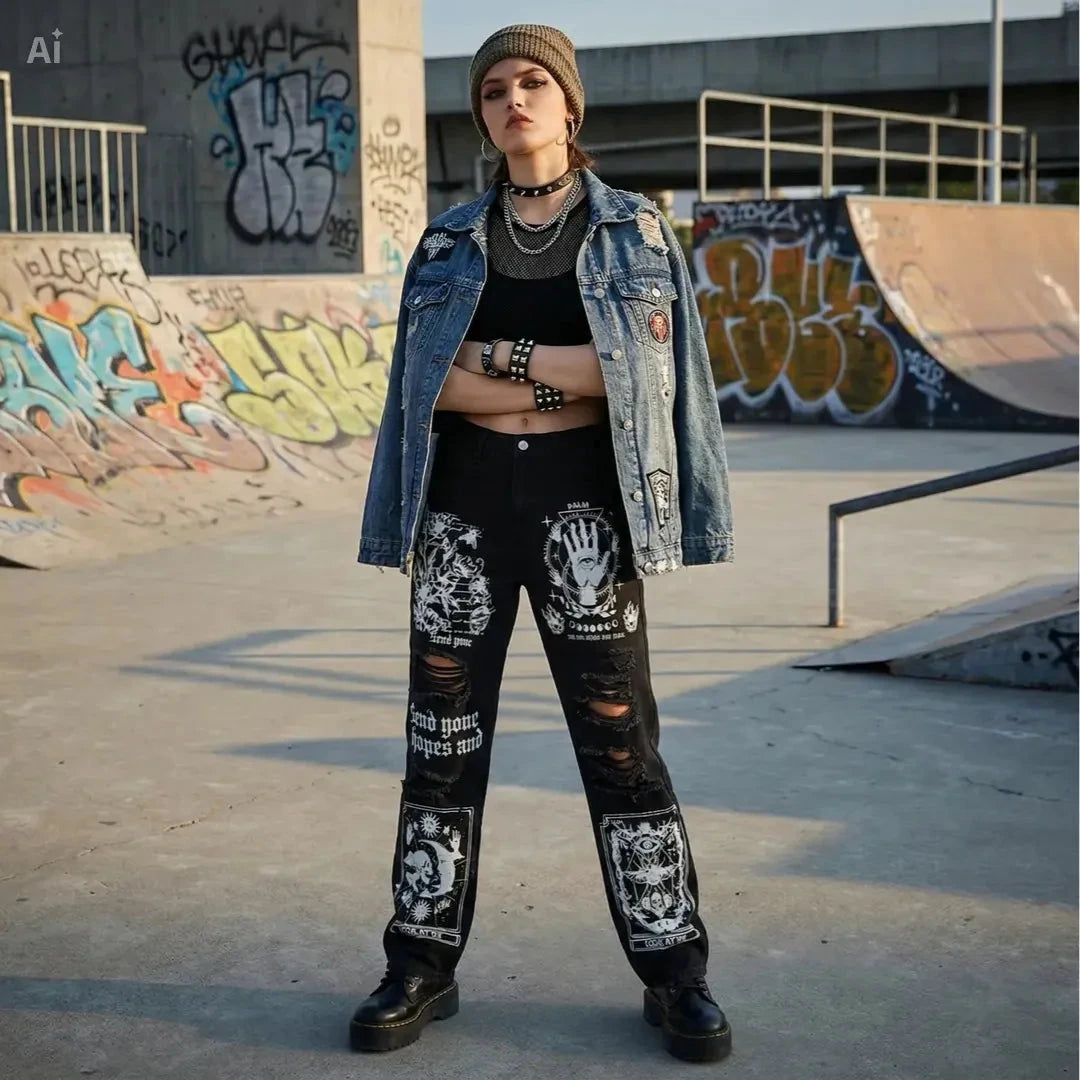 Jeans droits imprimés et déchirés – 2025 New Style - LSDLBoutique