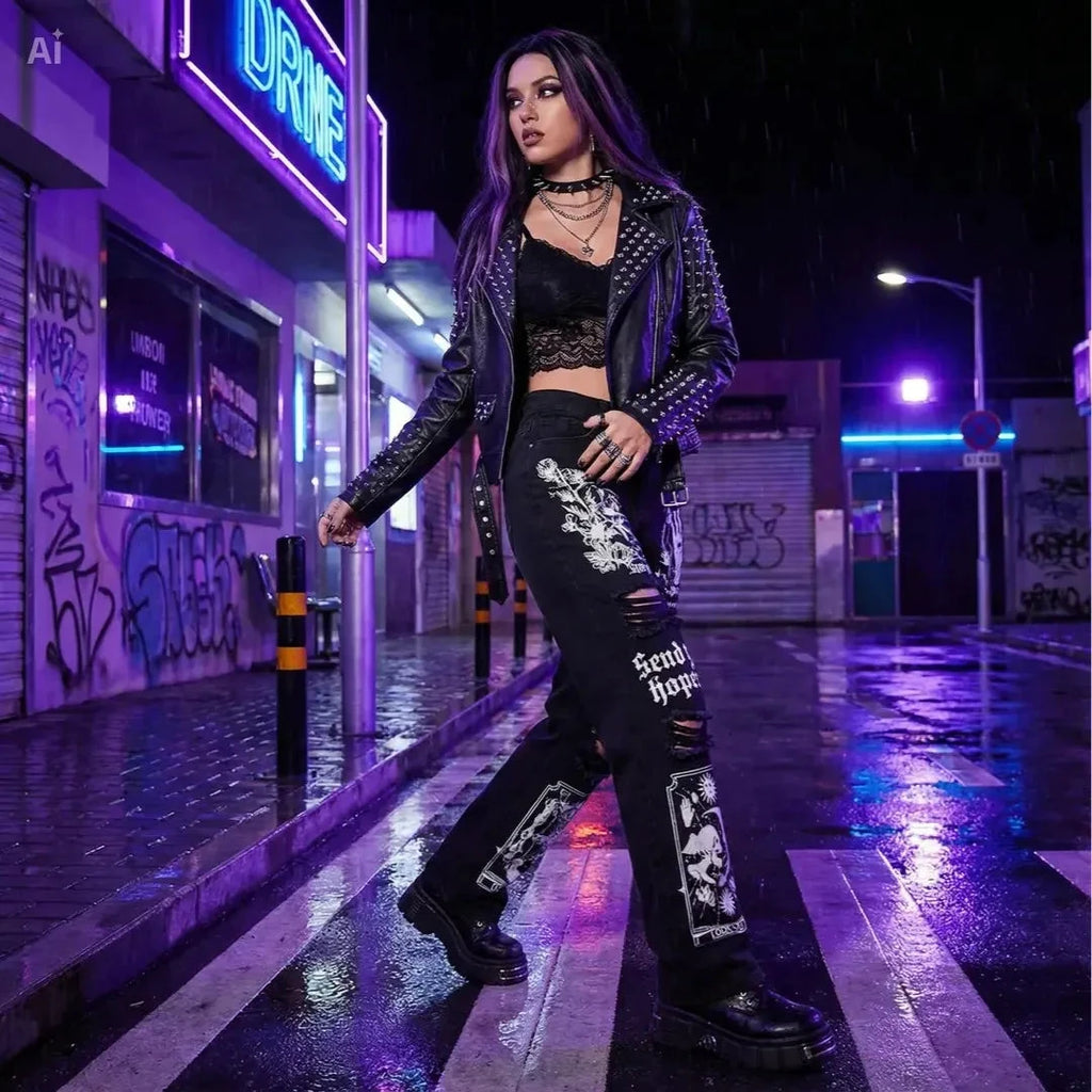 Jeans droits imprimés et déchirés – 2025 New Style - LSDLBoutique