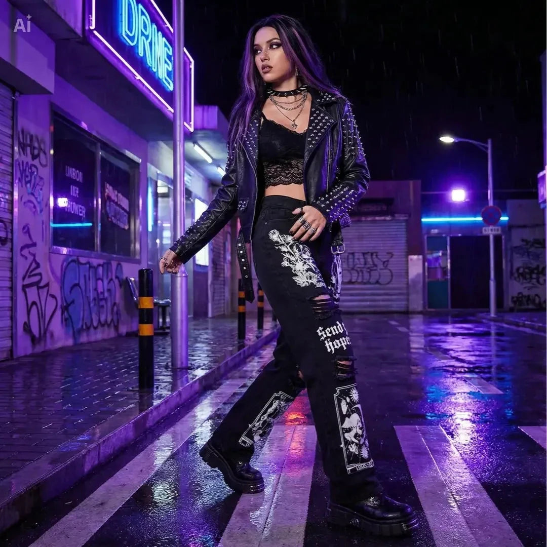 Jeans droits imprimés et déchirés – 2025 New Style - LSDLBoutique