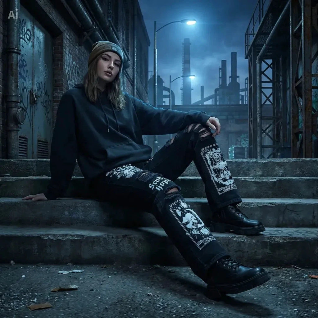 Jeans droits imprimés et déchirés – 2025 New Style - LSDLBoutique
