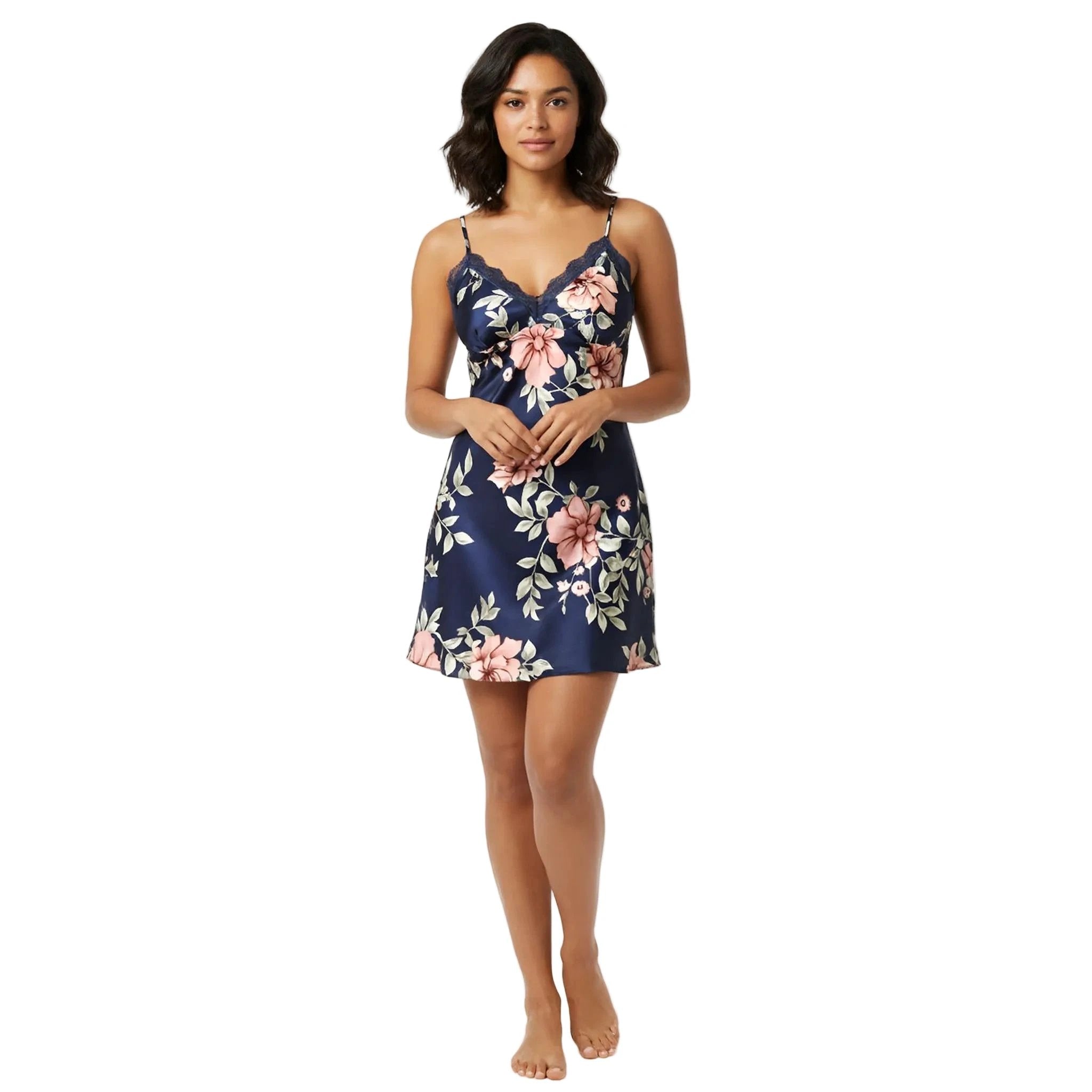 Les Secrets de Léa – Nuisette satin rose florale dentelle – Hortense - LSDLBoutique