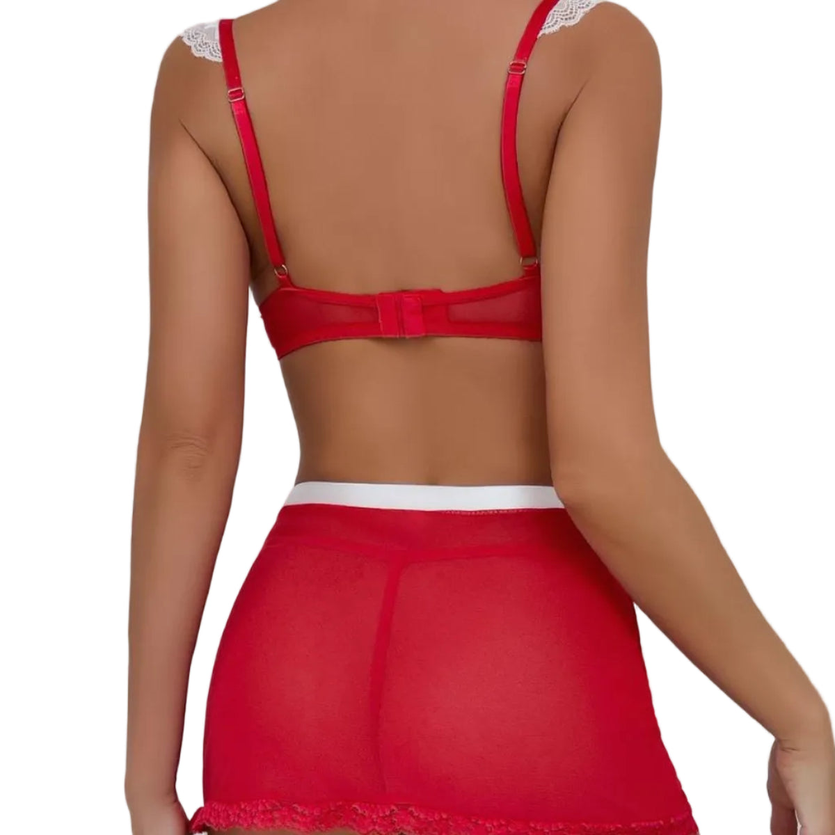 Les Secrets de Léa – Ensemble lingerie en dentelle rouge et blanche trois pièces – Louise - LSDLBoutique