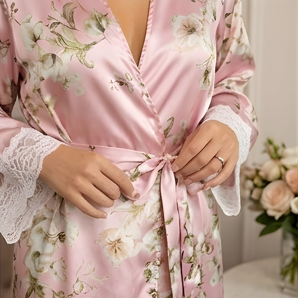 Les Secrets de Léa – Robe kimono satin imprimé floral – Izumi - LSDLBoutique