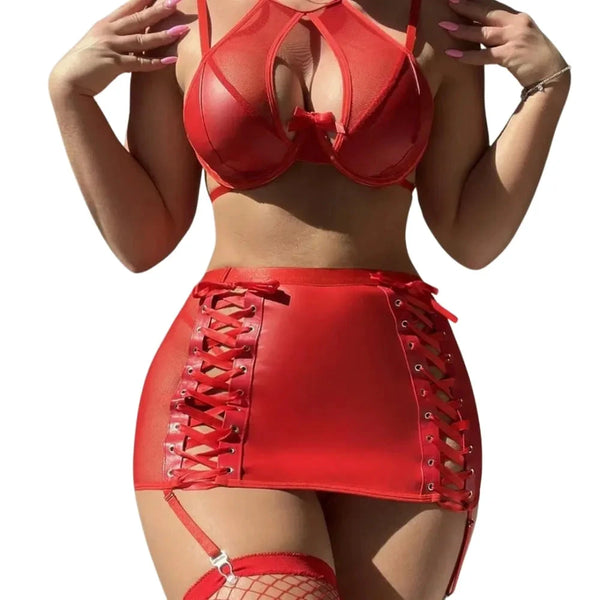 Les Secrets de Léa – Ensemble lingerie en similicuir rouge – Electra - LSDLBoutique