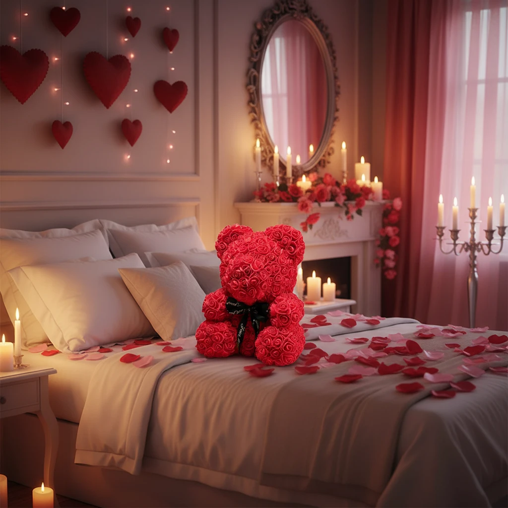 Ourson en Roses Éternelles Rouges - LSDLBoutique