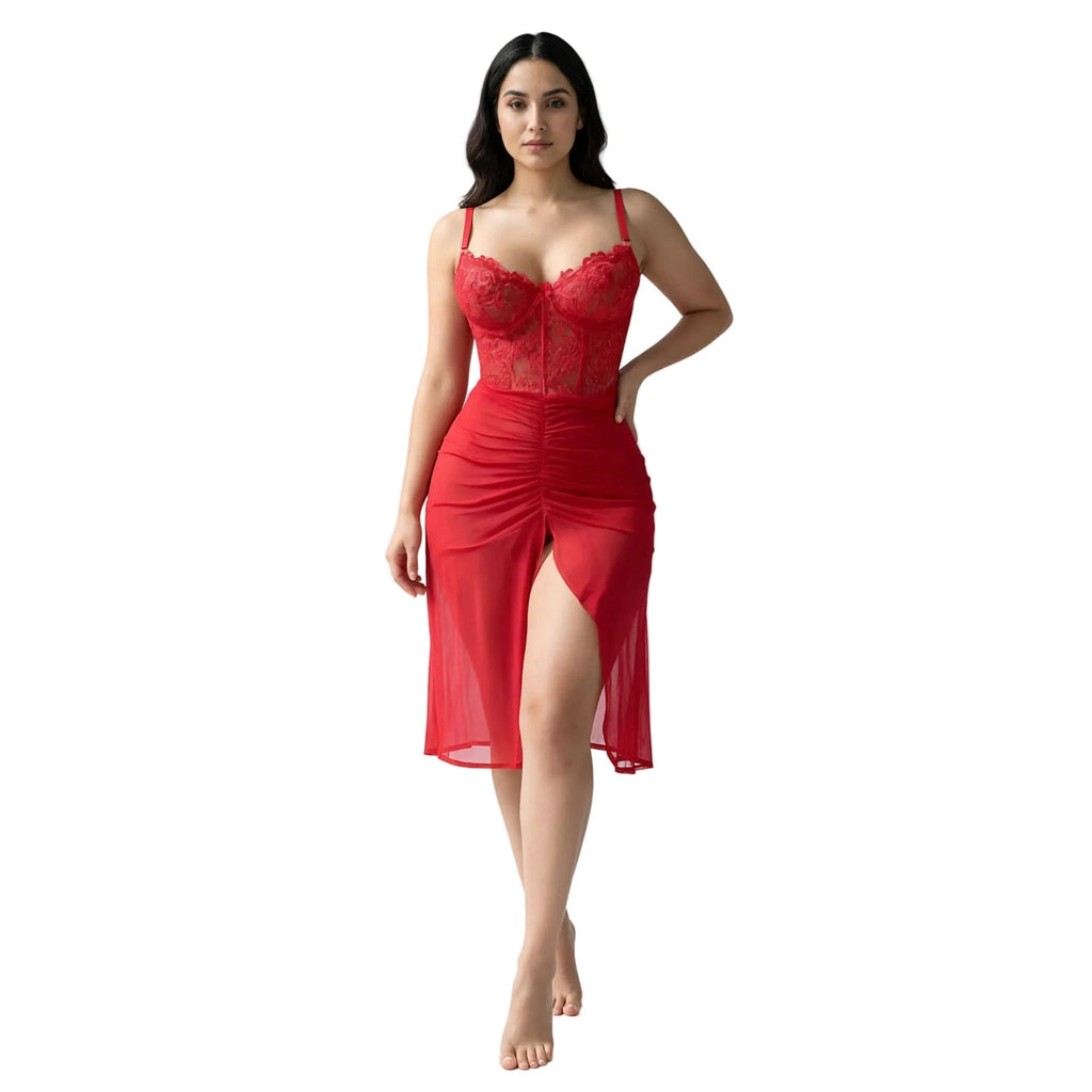 Les Secrets de Léa – Ensemble dentelle maille plissée tanga transparent – Oriannah – S
