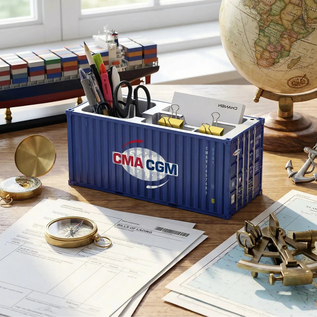 Porte-stylos design conteneur maritime – Rangement de bureau industriel – vue 4 | Les Secrets de Léa