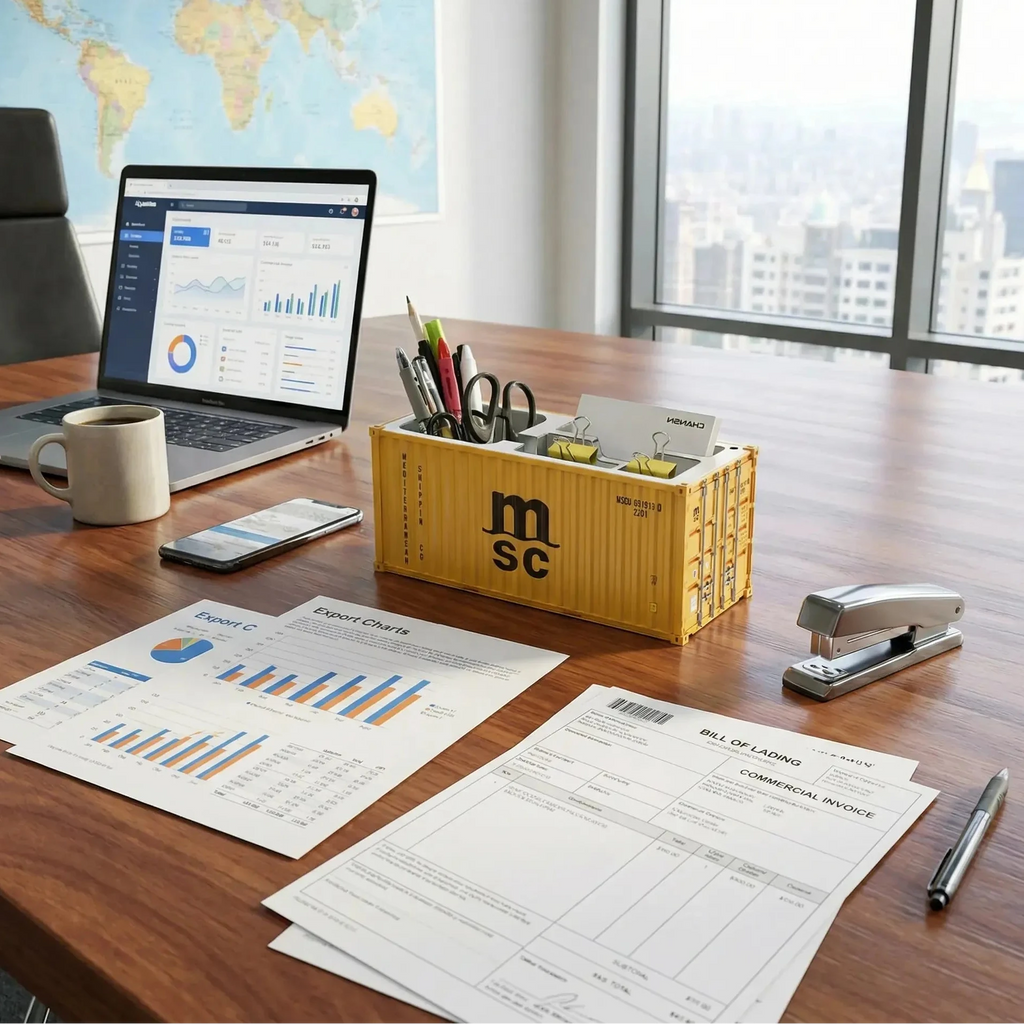 Porte-stylos design conteneur maritime – Rangement de bureau industriel – vue 5 | Les Secrets de Léa