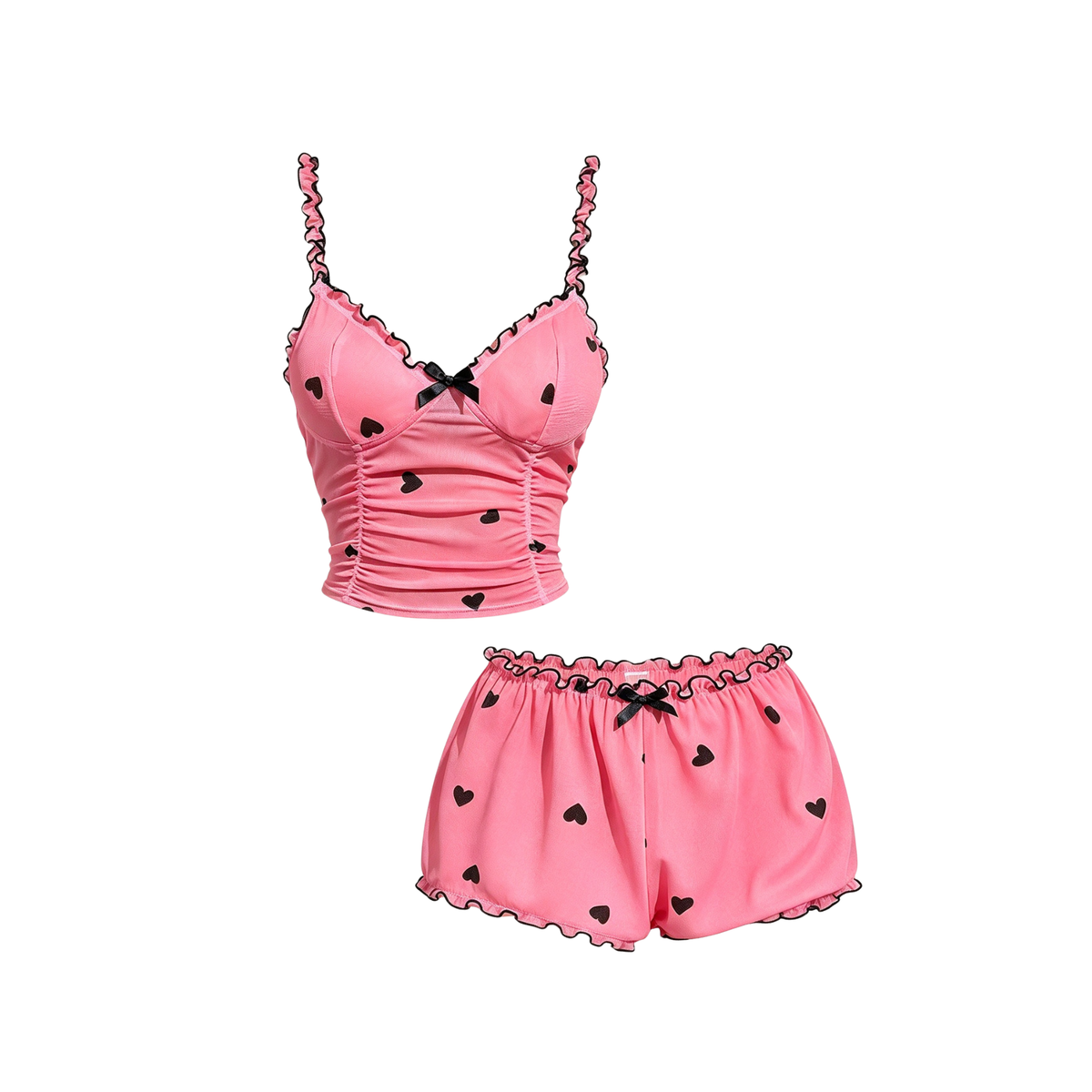 Pyjama-Top und Shorts rosa mit schwarzen Herzen – Kim