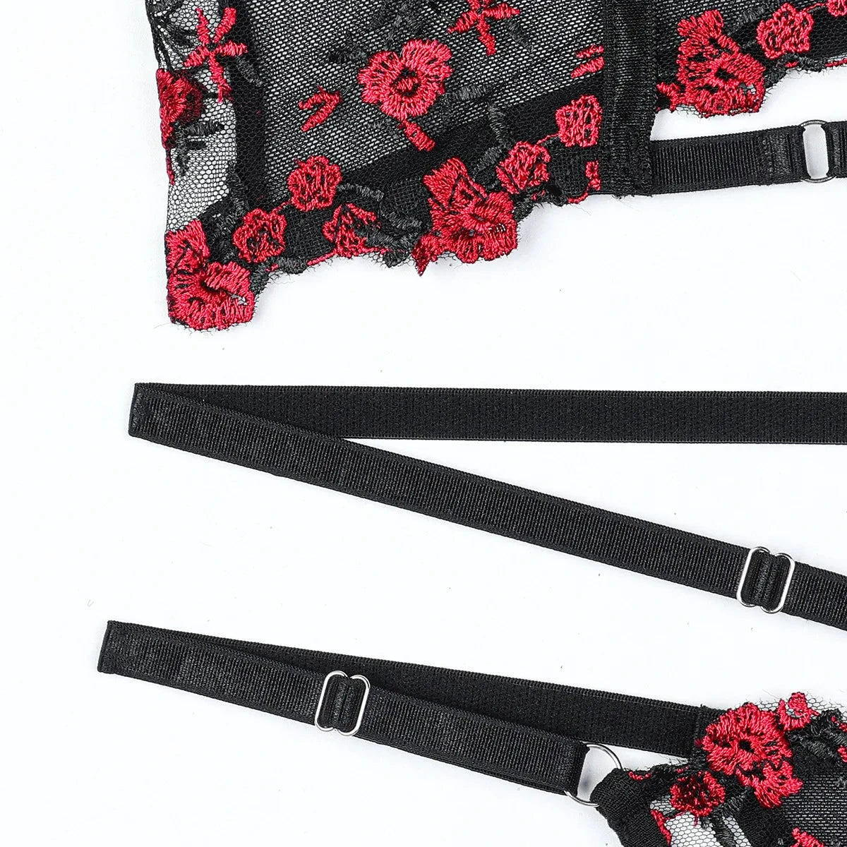 Les Secrets de Léa – Ensemble lingerie corset dentelle noir & rouge – Minnie - LSDLBoutique
