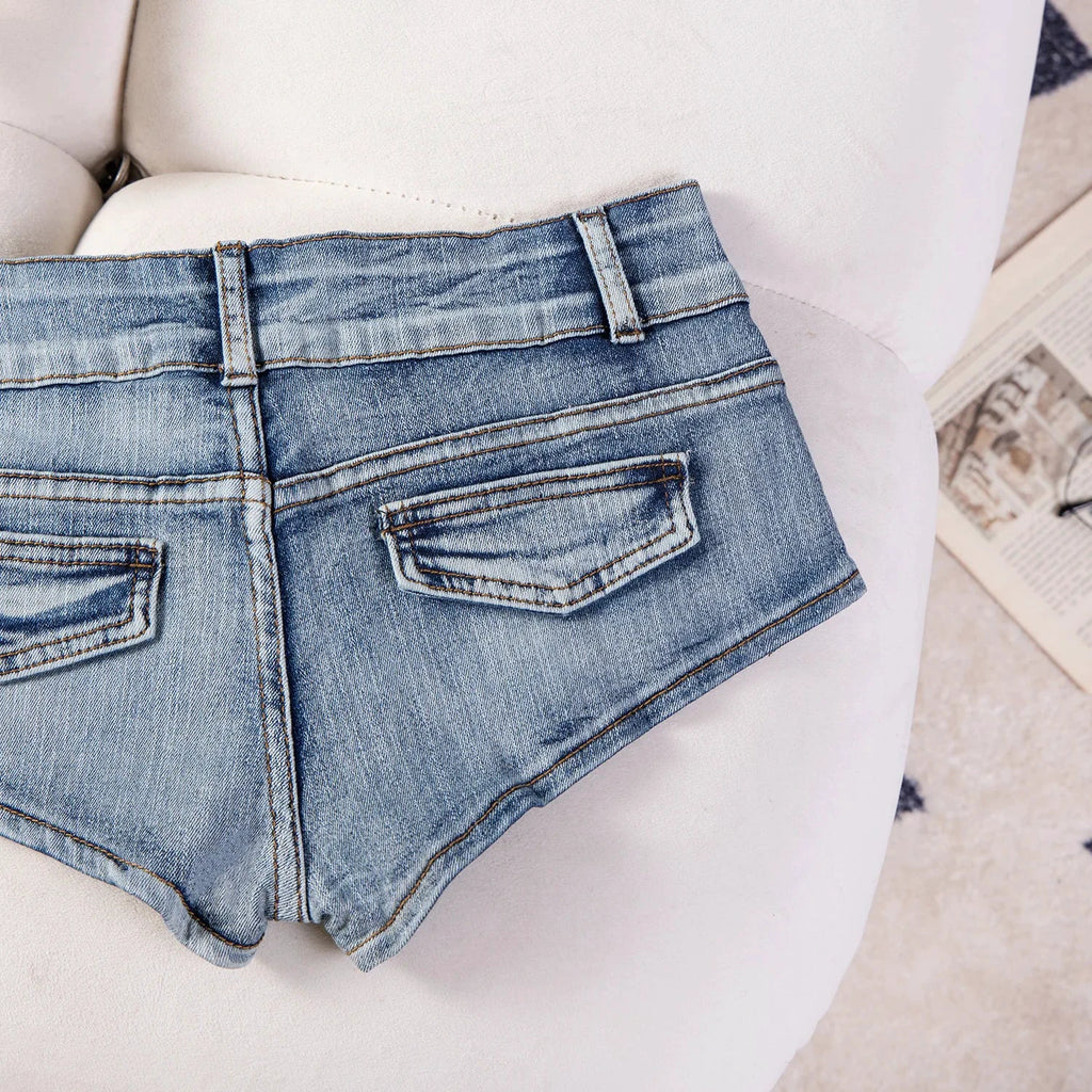 Short En Jean Femme Déchiré Taille Basse Rivets Y2K - LSDLBoutique