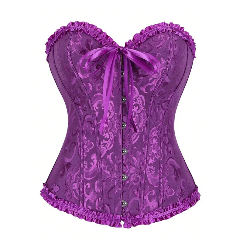 Viktorianisches Corsage-Korsett mit Blumen-Jacquard – Busk-Verschluss vorne