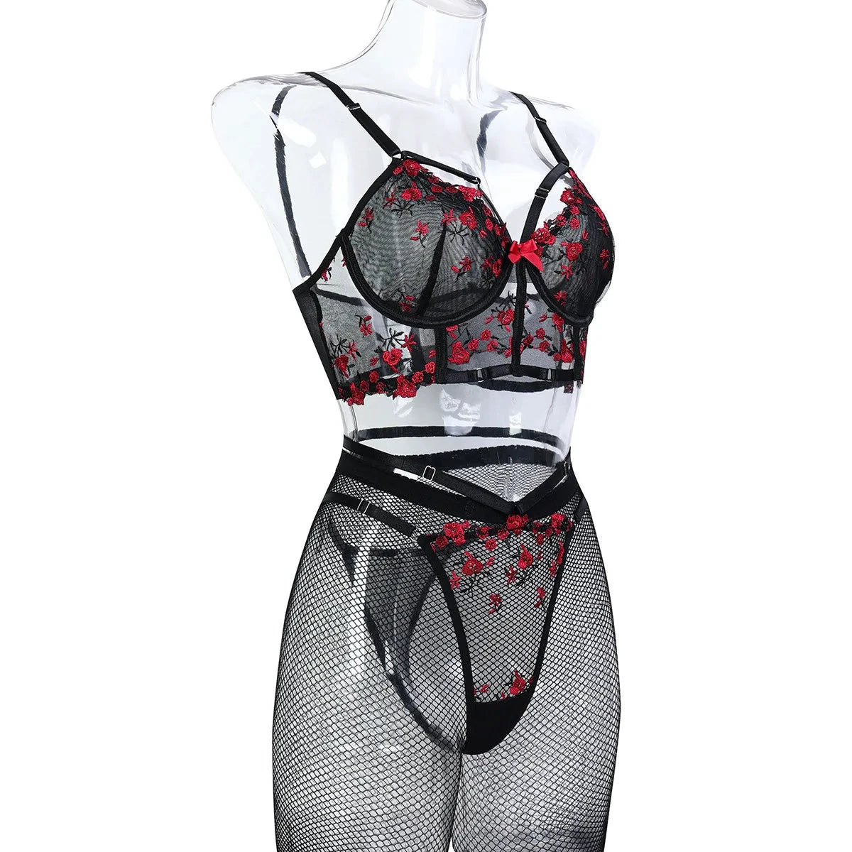 Les Secrets de Léa – Ensemble lingerie corset dentelle noir & rouge – Minnie - LSDLBoutique