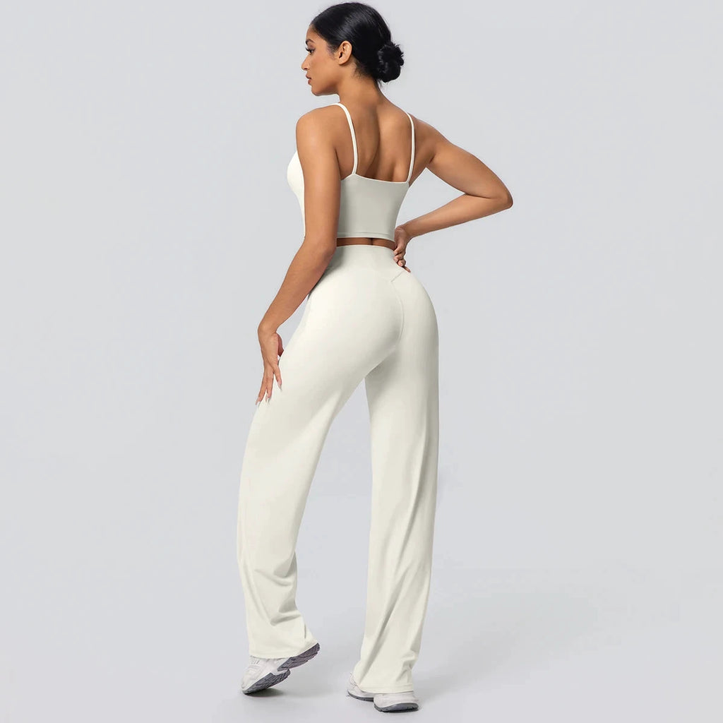 Women's Backless Sports Top and High-Waisted Pants Set