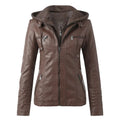 Veste Moto Femme Cuir Synthétique à Capuche – Fermeture Éclair – Marron | Les Secrets de Léa
