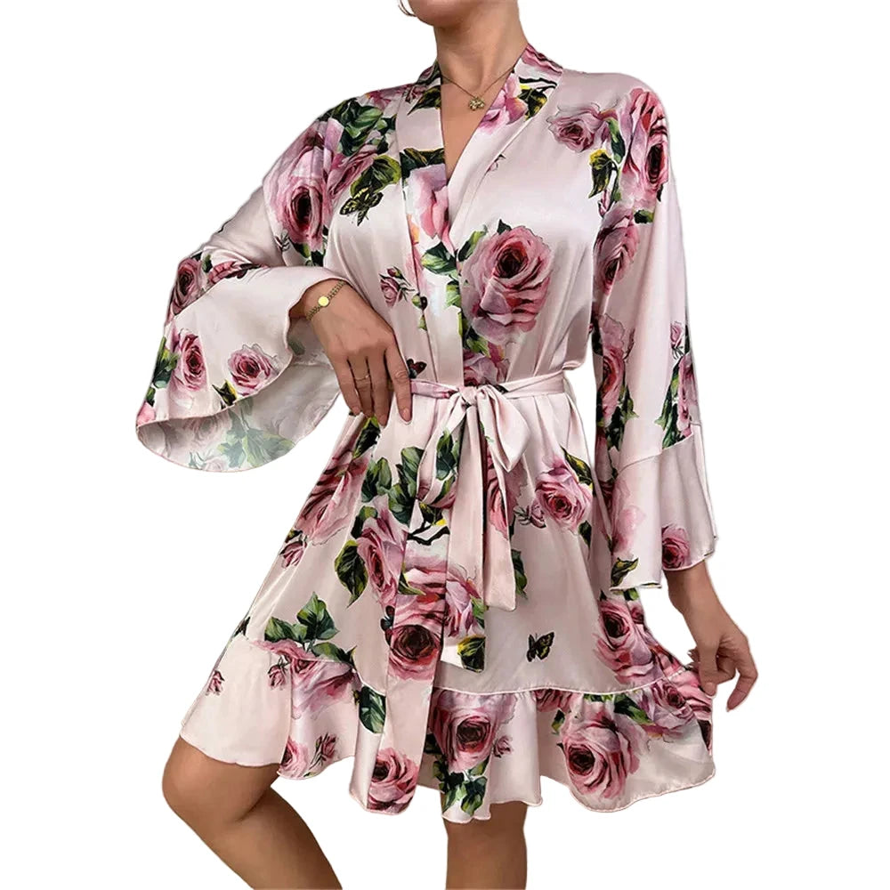 Les Secrets de Léa – Robe kimono satin imprimé floral – Izumi - LSDLBoutique