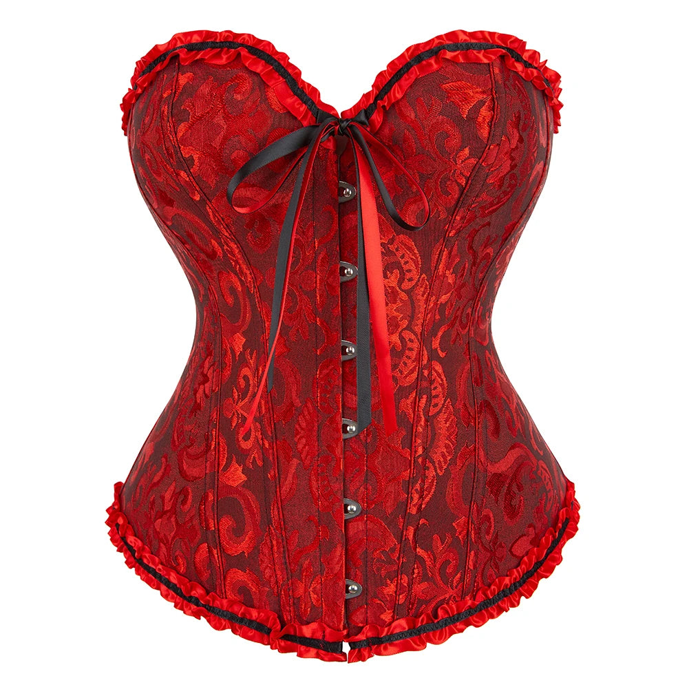 Viktorianisches Corsage-Korsett mit Blumen-Jacquard – Busk-Verschluss vorne