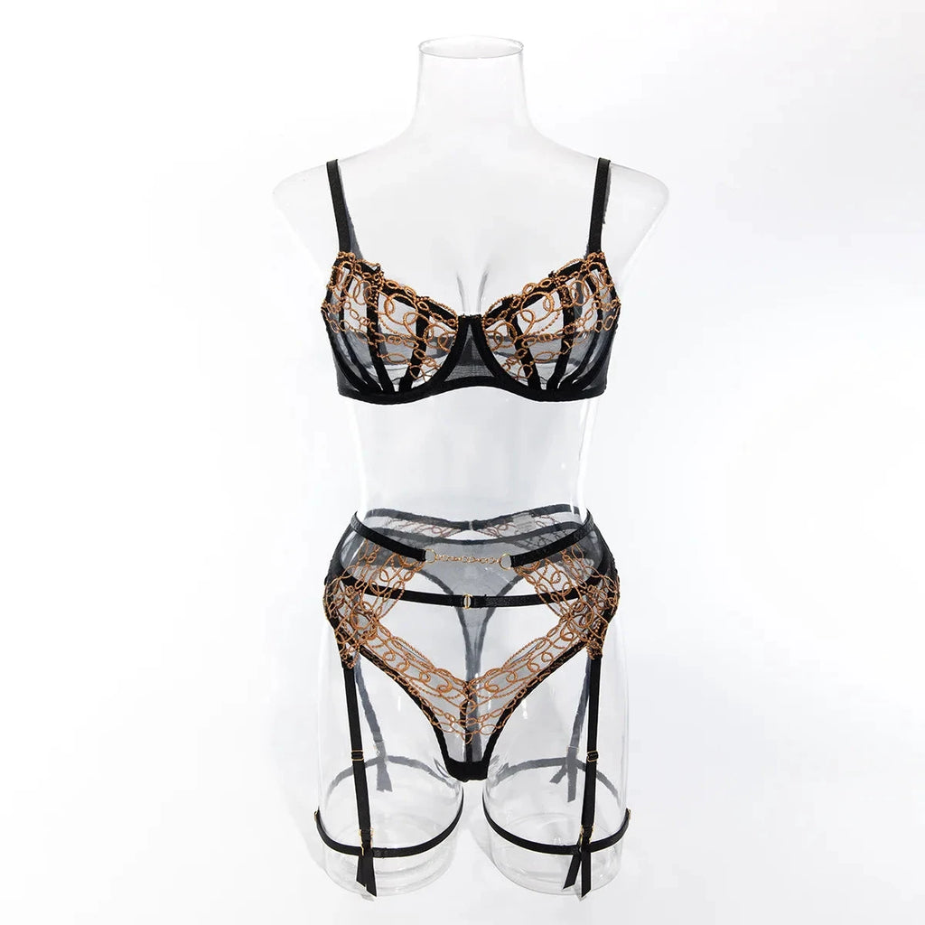 Les Secrets de Léa – Ensemble lingerie 4 pièces dentelle brodée – Katia - LSDLBoutique