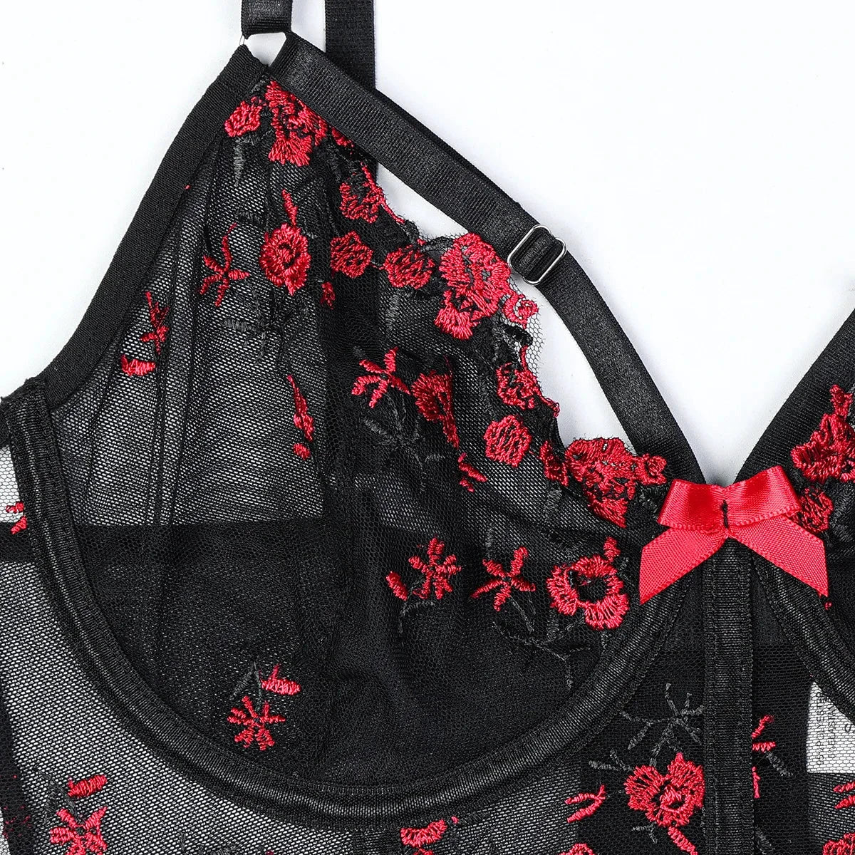 Les Secrets de Léa – Ensemble lingerie corset dentelle noir & rouge – Minnie - LSDLBoutique
