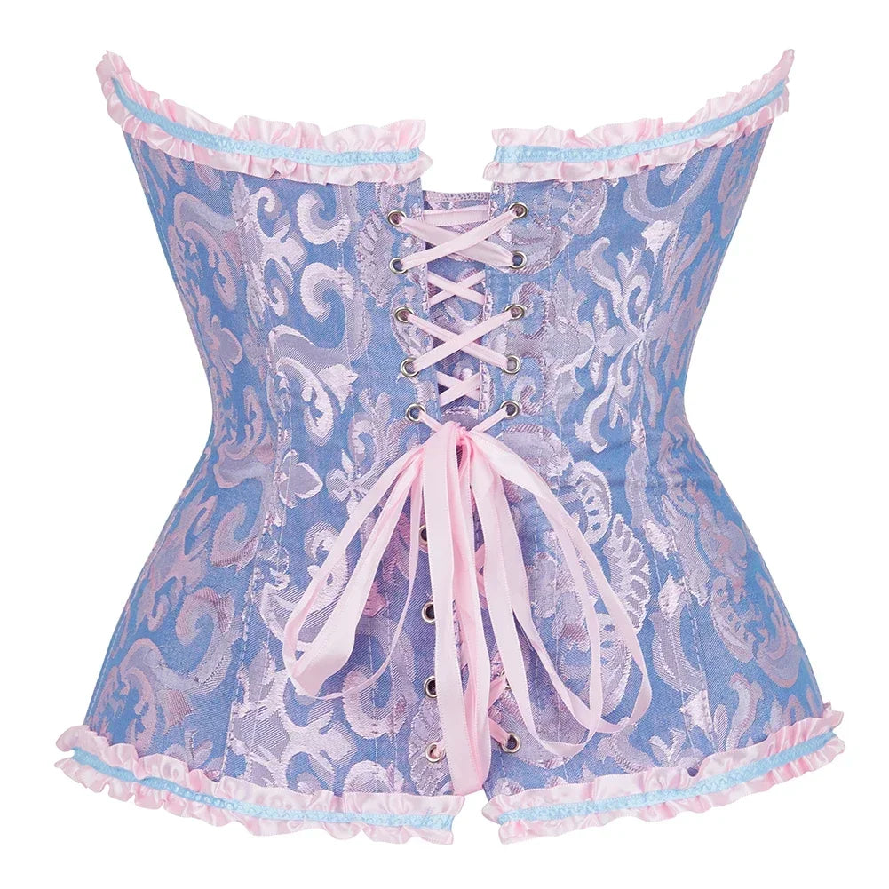 Viktorianisches Corsage-Korsett mit Blumen-Jacquard – Busk-Verschluss vorne